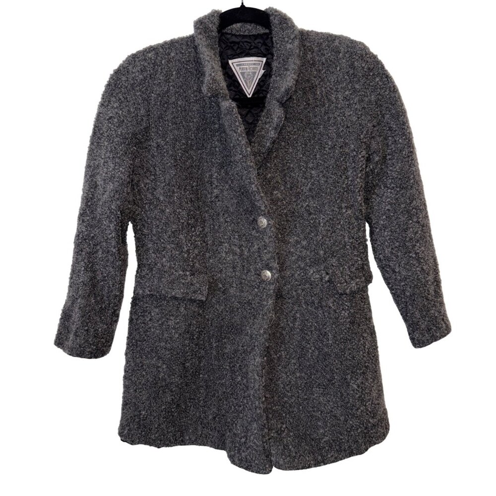Marvin Richards Gray Wool Blend Womens Coat Size 12 With Quilted Lining & Button